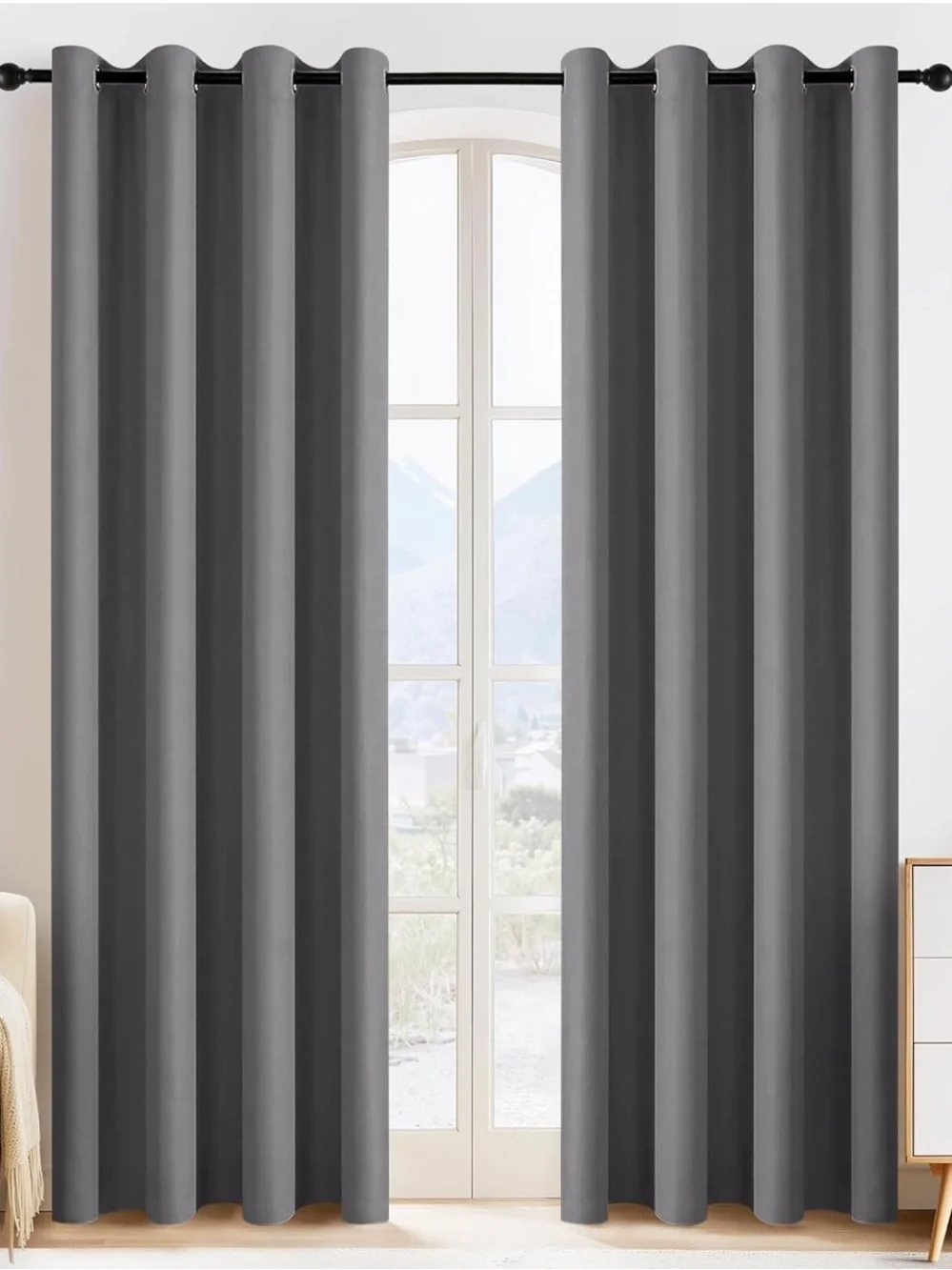 Room-Ready Gray Black Blackout Grommet Curtain Panels